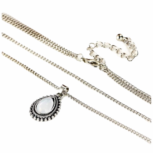 Double Layer Dainty Water Drop Moonstone Necklace - Picture 3 of 6